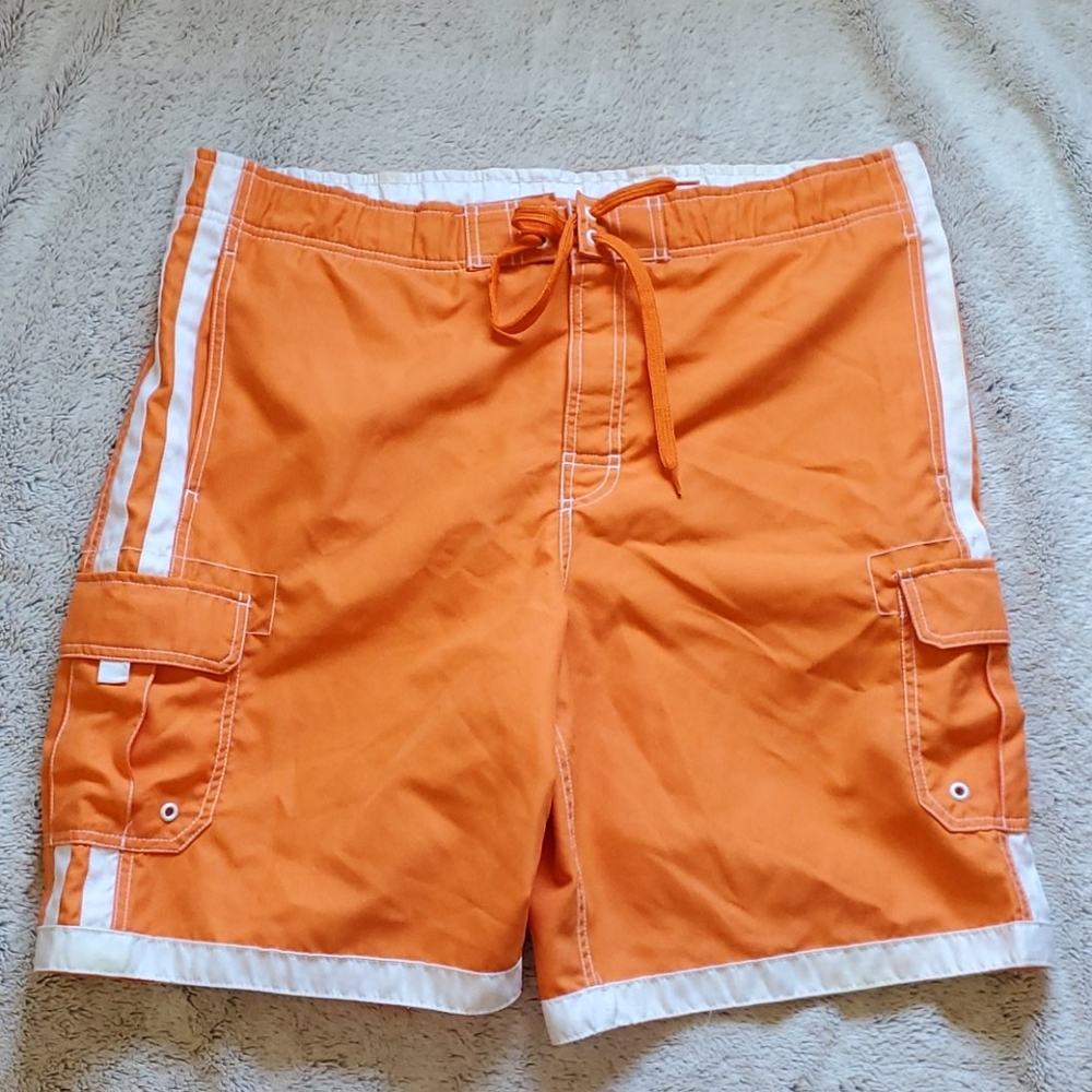 Joe Boxer swim trunks size large orange pockets